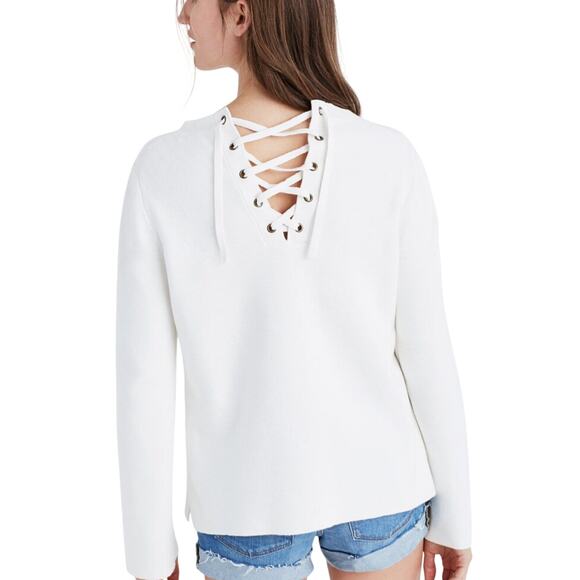 Madewell Sweaters - Madewell 100% Cotton White Laced Back Knit Casual Comfort Cute Pullover Sweater